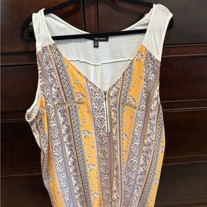 Mustard and Cream Boho Tank Top with Zipper